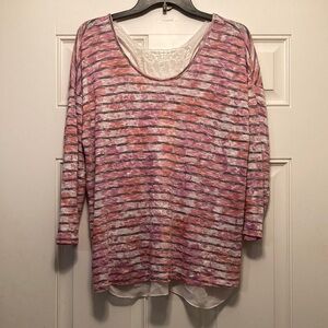 No Boundaries Orange and Pink Striped Blouse with Lace back detail